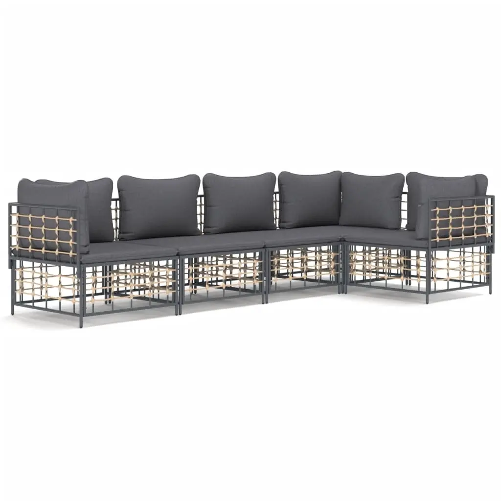 5 Piece Garden Lounge Set with Cushions Anthracite Poly Rattan 3186751 - Furniture