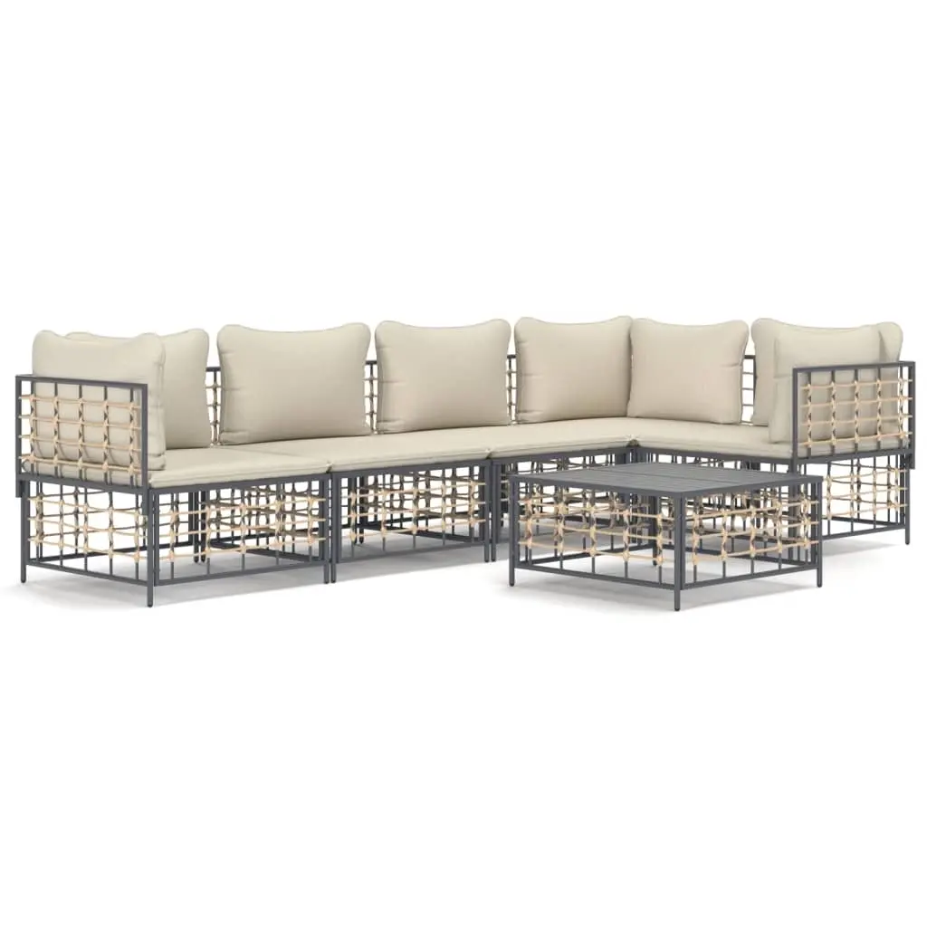 6 Piece Garden Lounge Set with Cushions Anthracite Poly Rattan 3186752 - Furniture