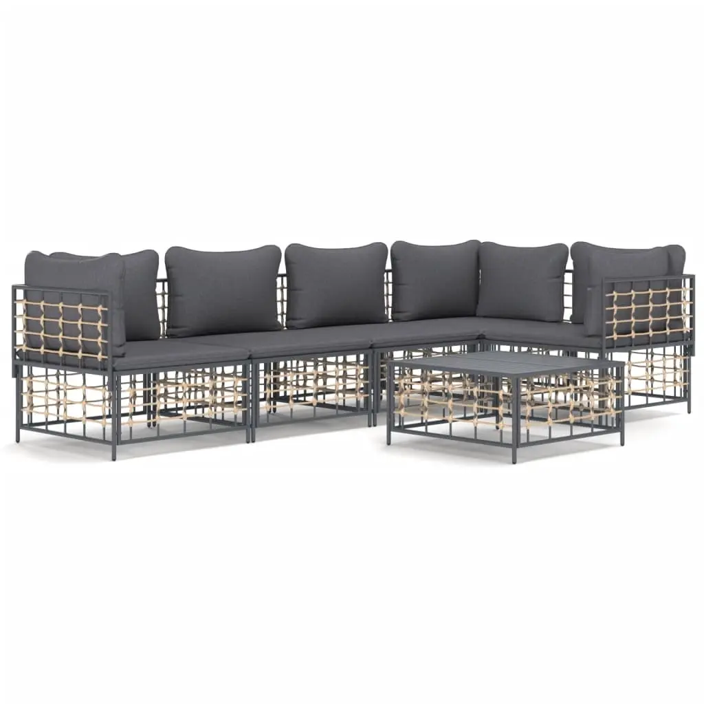 6 Piece Garden Lounge Set with Cushions Anthracite Poly Rattan 3186753 - Furniture