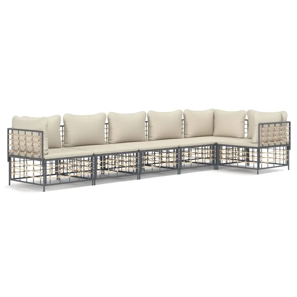 6 Piece Garden Lounge Set with Cushions Anthracite Poly Rattan 3186754 - Furniture