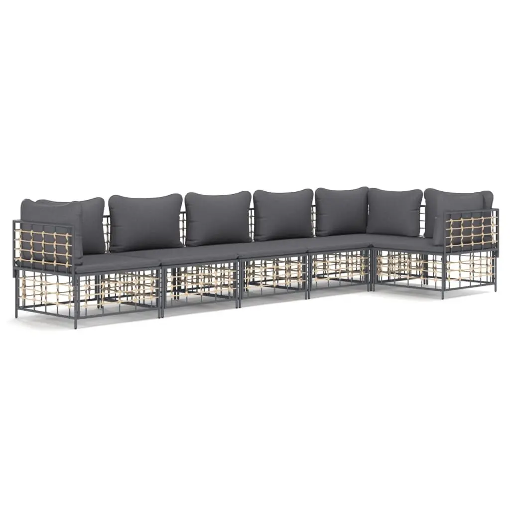 6 Piece Garden Lounge Set with Cushions Anthracite Poly Rattan 3186755 - Furniture