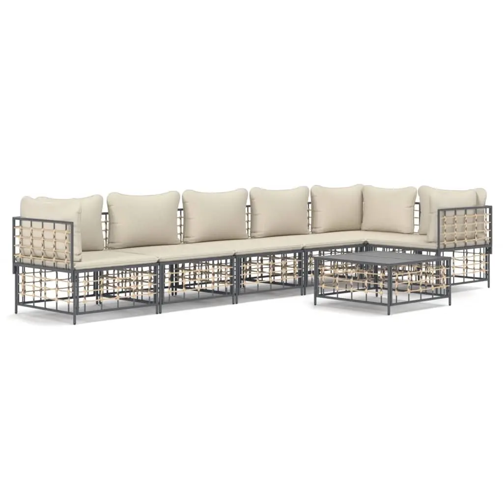 7 Piece Garden Lounge Set with Cushions Anthracite Poly Rattan 3186756 - Furniture