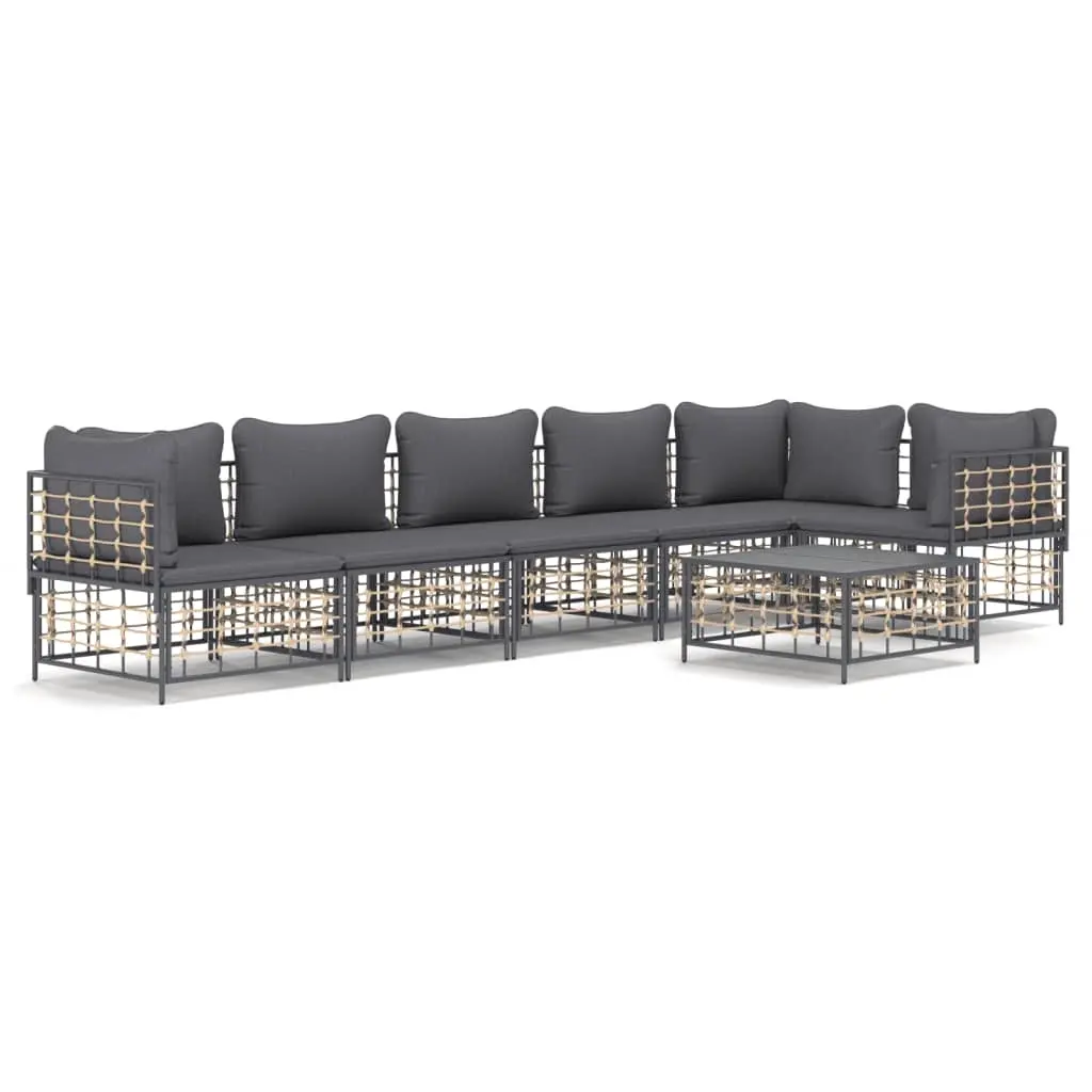 7 Piece Garden Lounge Set with Cushions Anthracite Poly Rattan 3186757 - Furniture