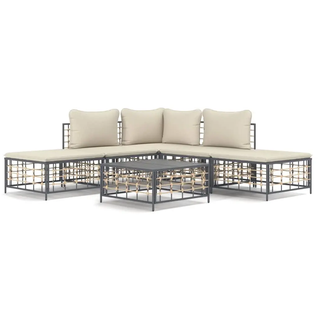 6 Piece Garden Lounge Set with Cushions Anthracite Poly Rattan 3186758 - Furniture
