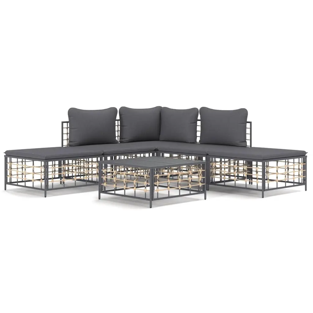 6 Piece Garden Lounge Set with Cushions Anthracite Poly Rattan 3186759 - Furniture