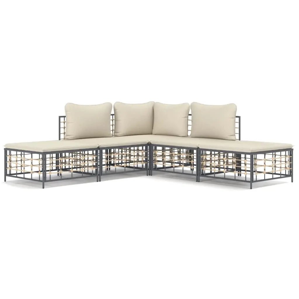 5 Piece Garden Lounge Set with Cushions Anthracite Poly Rattan 3186760 - Furniture