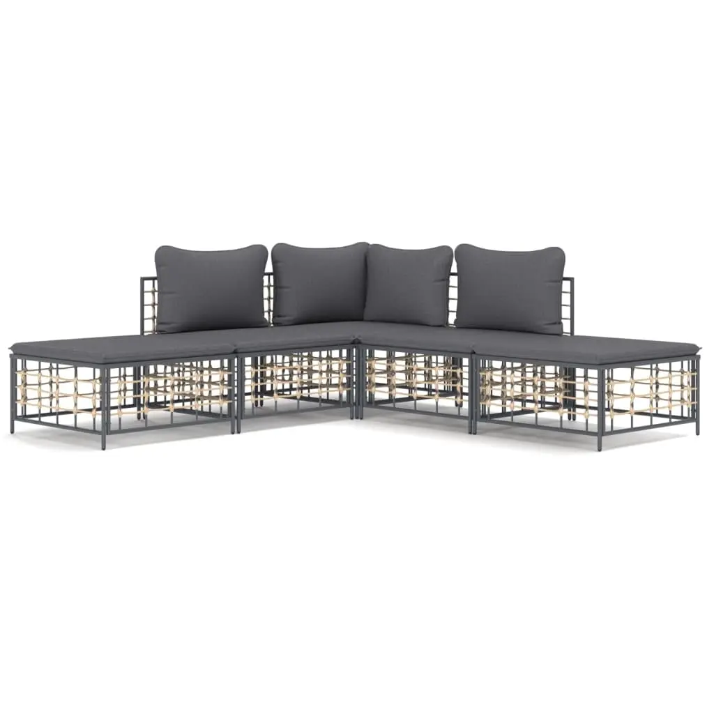 5 Piece Garden Lounge Set with Cushions Anthracite Poly Rattan 3186761 - Furniture