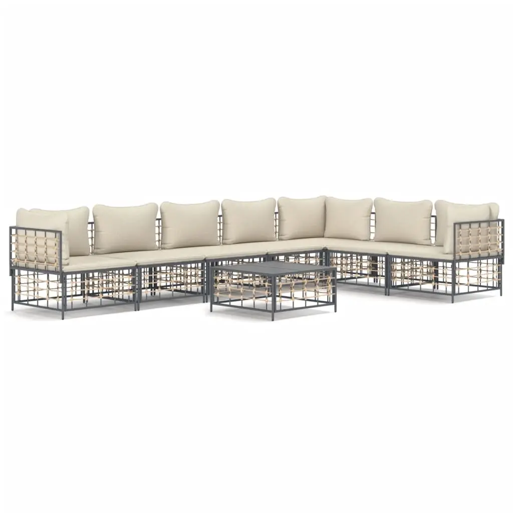 8 Piece Garden Lounge Set with Cushions Anthracite Poly Rattan 3186762 - Furniture