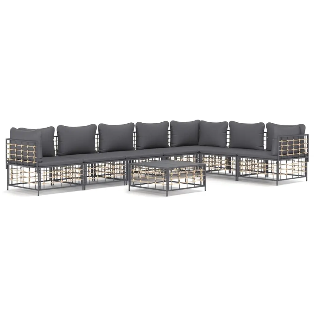 8 Piece Garden Lounge Set with Cushions Anthracite Poly Rattan 3186763 - Furniture
