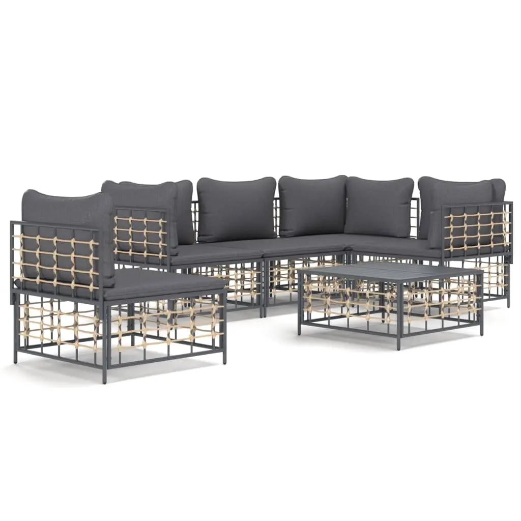 6 Piece Garden Lounge Set with Cushions Anthracite Poly Rattan 3186765 - Furniture