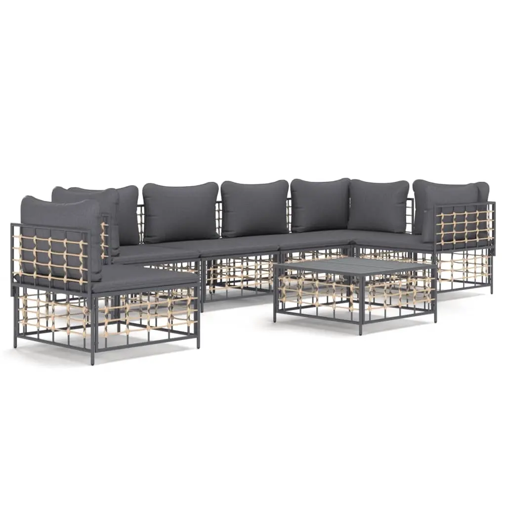 7 Piece Garden Lounge Set with Cushions Anthracite Poly Rattan 3186767 - Furniture