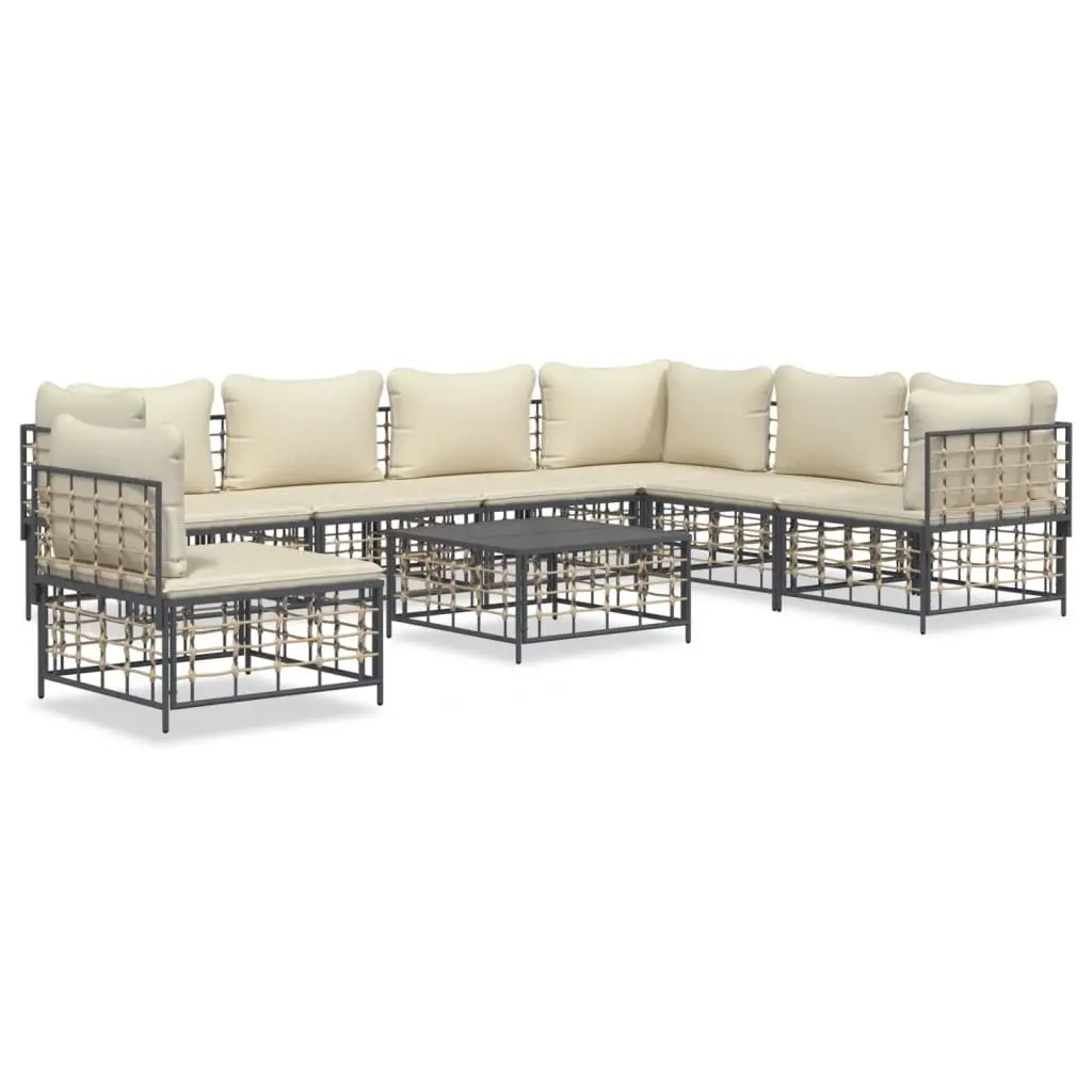 8 Piece Garden Lounge Set with Cushions Anthracite Poly Rattan 3186768 - Furniture