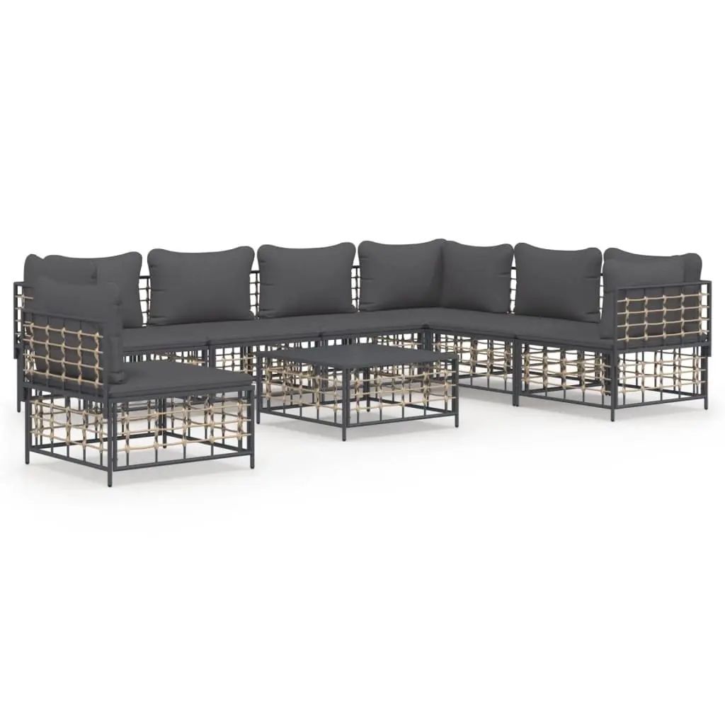 8 Piece Garden Lounge Set with Cushions Anthracite Poly Rattan 3186769 - Furniture