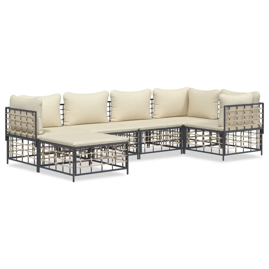 6 Piece Garden Lounge Set with Cushions Anthracite Poly Rattan 3186770 - Furniture