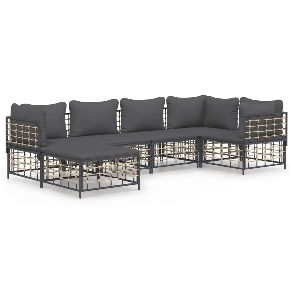 6 Piece Garden Lounge Set with Cushions Anthracite Poly Rattan 3186771 - Furniture