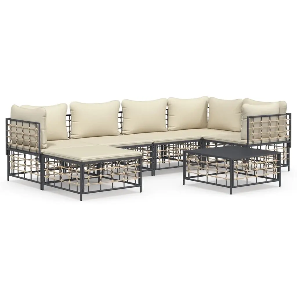 7 Piece Garden Lounge Set with Cushions Anthracite Poly Rattan 3186772 - Furniture