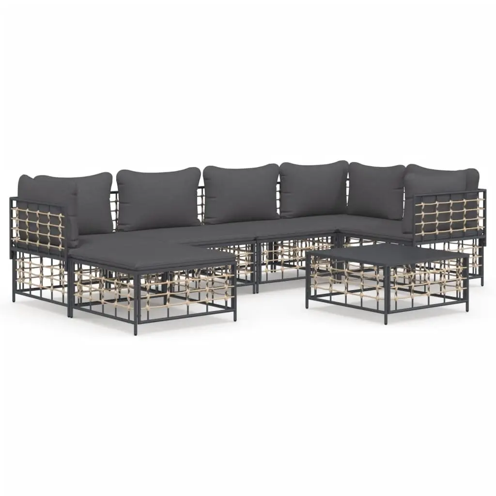 7 Piece Garden Lounge Set with Cushions Anthracite Poly Rattan 3186773 - Furniture