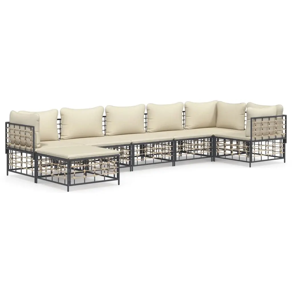 7 Piece Garden Lounge Set with Cushions Anthracite Poly Rattan 3186774 - Furniture