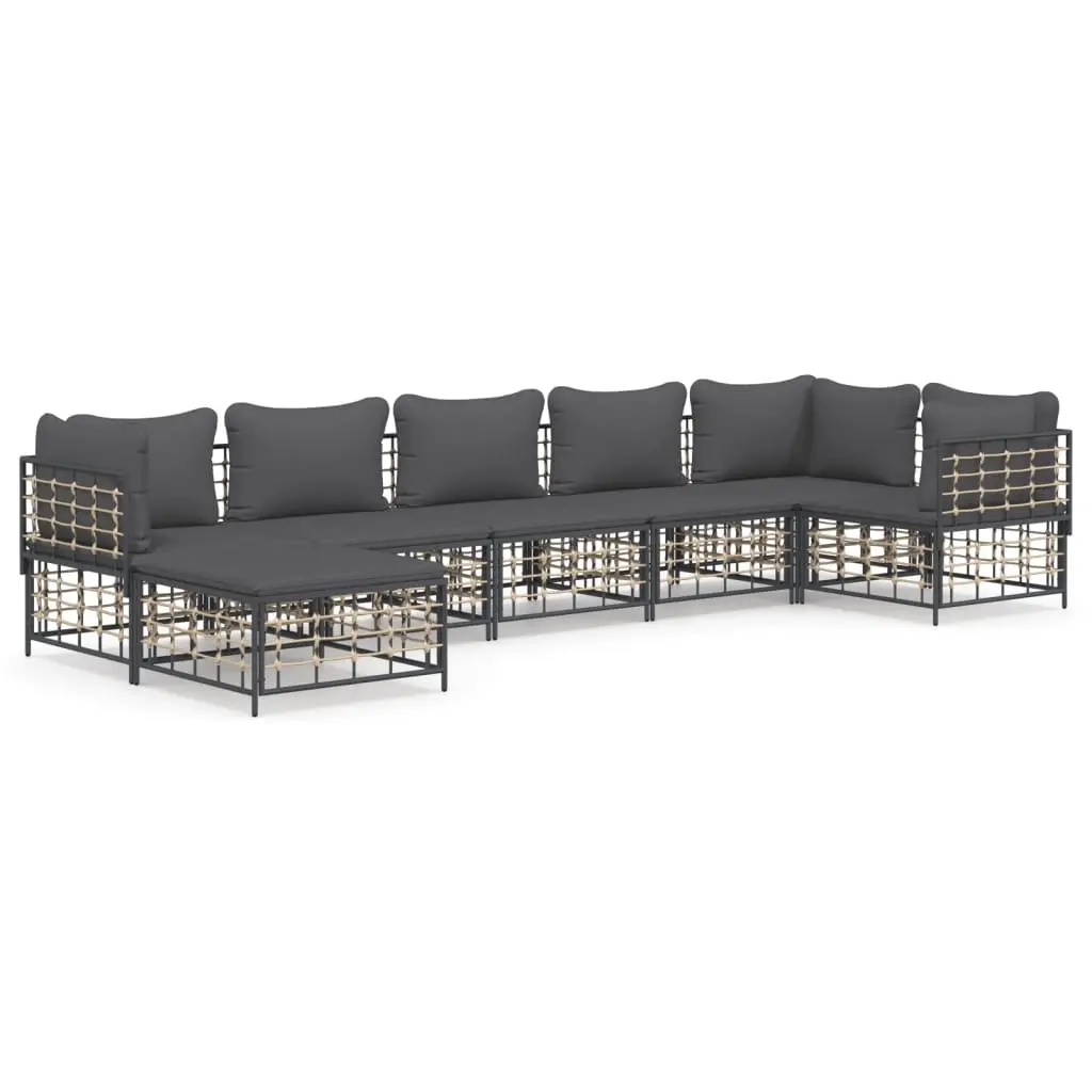 7 Piece Garden Lounge Set with Cushions Anthracite Poly Rattan 3186775 - Furniture