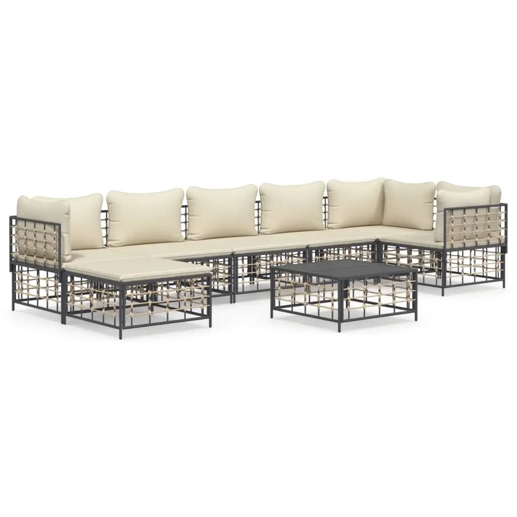 8 Piece Garden Lounge Set with Cushions Anthracite Poly Rattan 3186776 - Furniture
