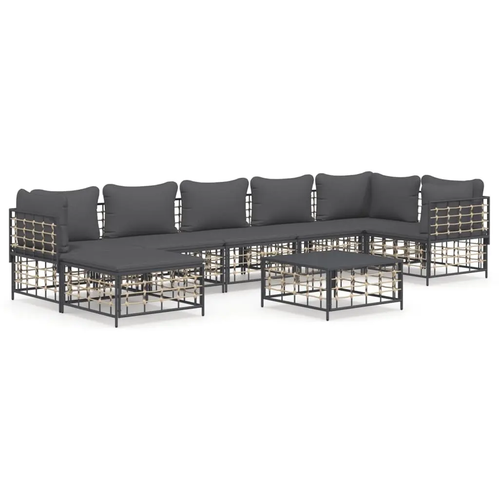 8 Piece Garden Lounge Set with Cushions Anthracite Poly Rattan 3186777 - Furniture
