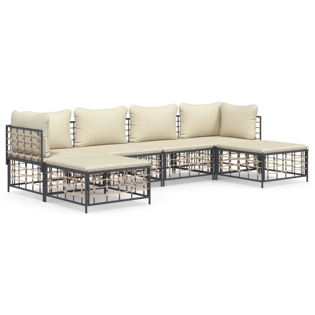 6 Piece Garden Lounge Set with Cushions Anthracite Poly Rattan 3186778 - Furniture