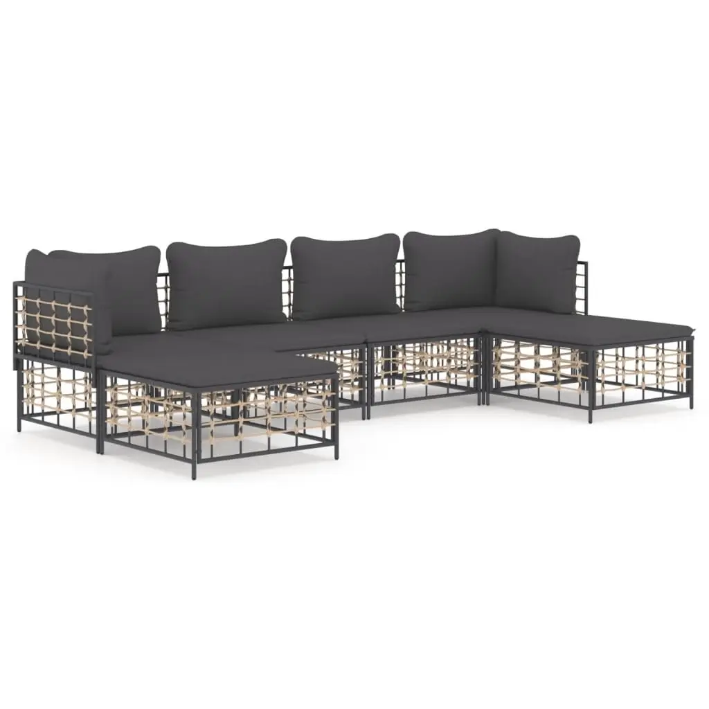 6 Piece Garden Lounge Set with Cushions Anthracite Poly Rattan 3186779 - Furniture