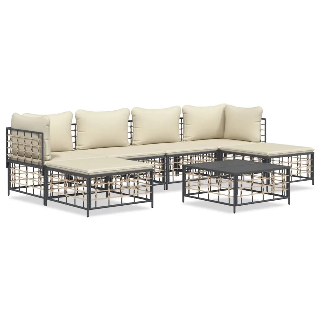 7 Piece Garden Lounge Set with Cushions Anthracite Poly Rattan 3186780 - Furniture