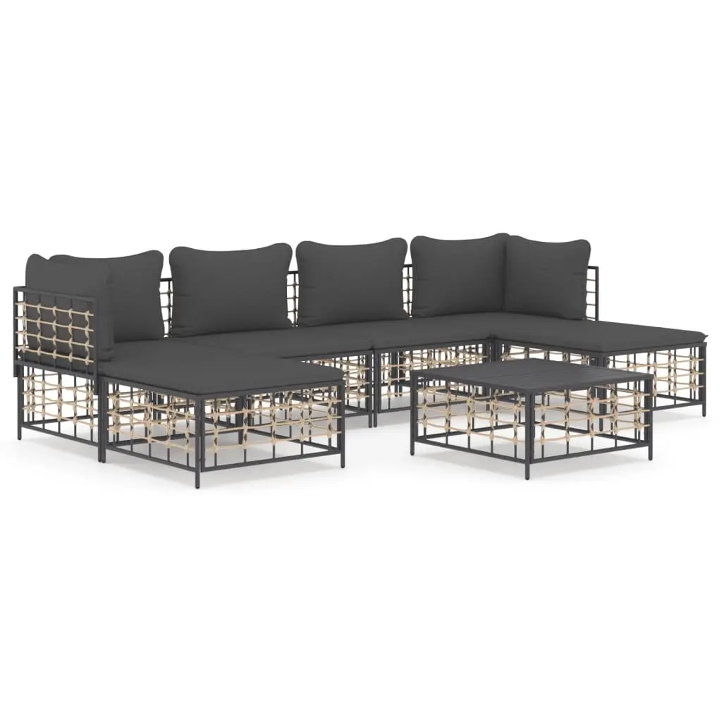 7 Piece Garden Lounge Set with Cushions Anthracite Poly Rattan 3186781 - Furniture