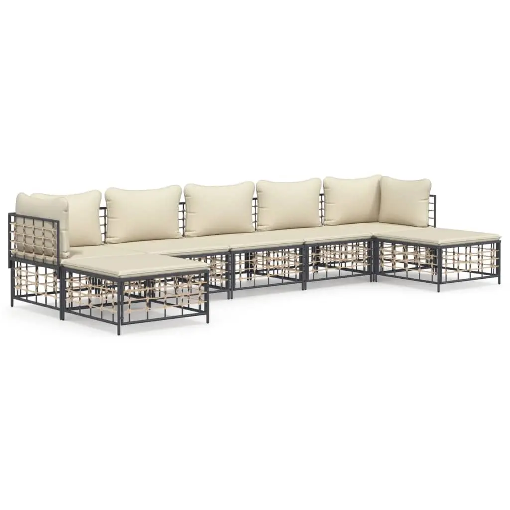 7 Piece Garden Lounge Set with Cushions Anthracite Poly Rattan 3186782 - Furniture