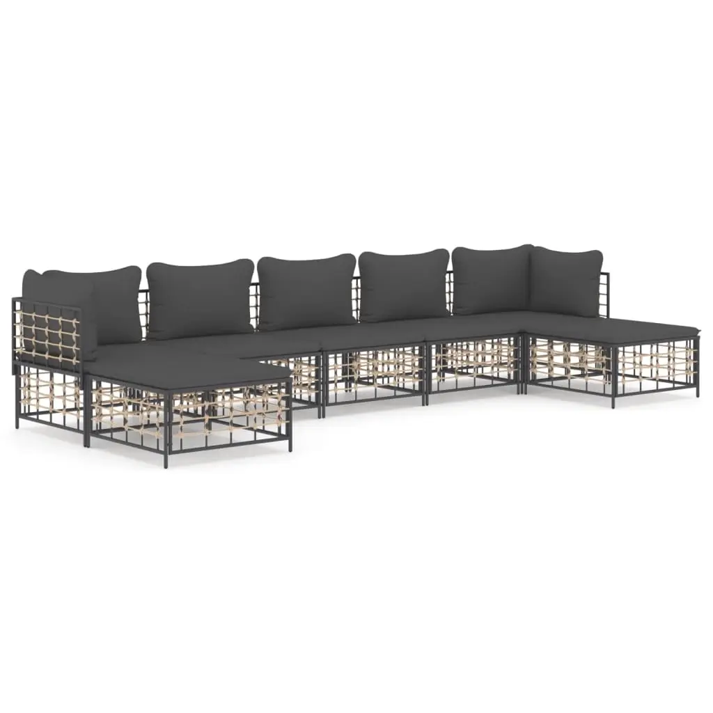 7 Piece Garden Lounge Set with Cushions Anthracite Poly Rattan 3186783 - Furniture