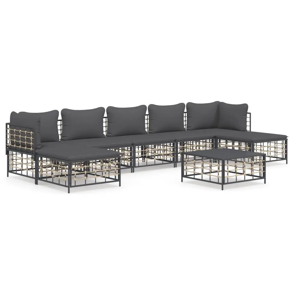8 Piece Garden Lounge Set with Cushions Anthracite Poly Rattan 3186785 - Furniture