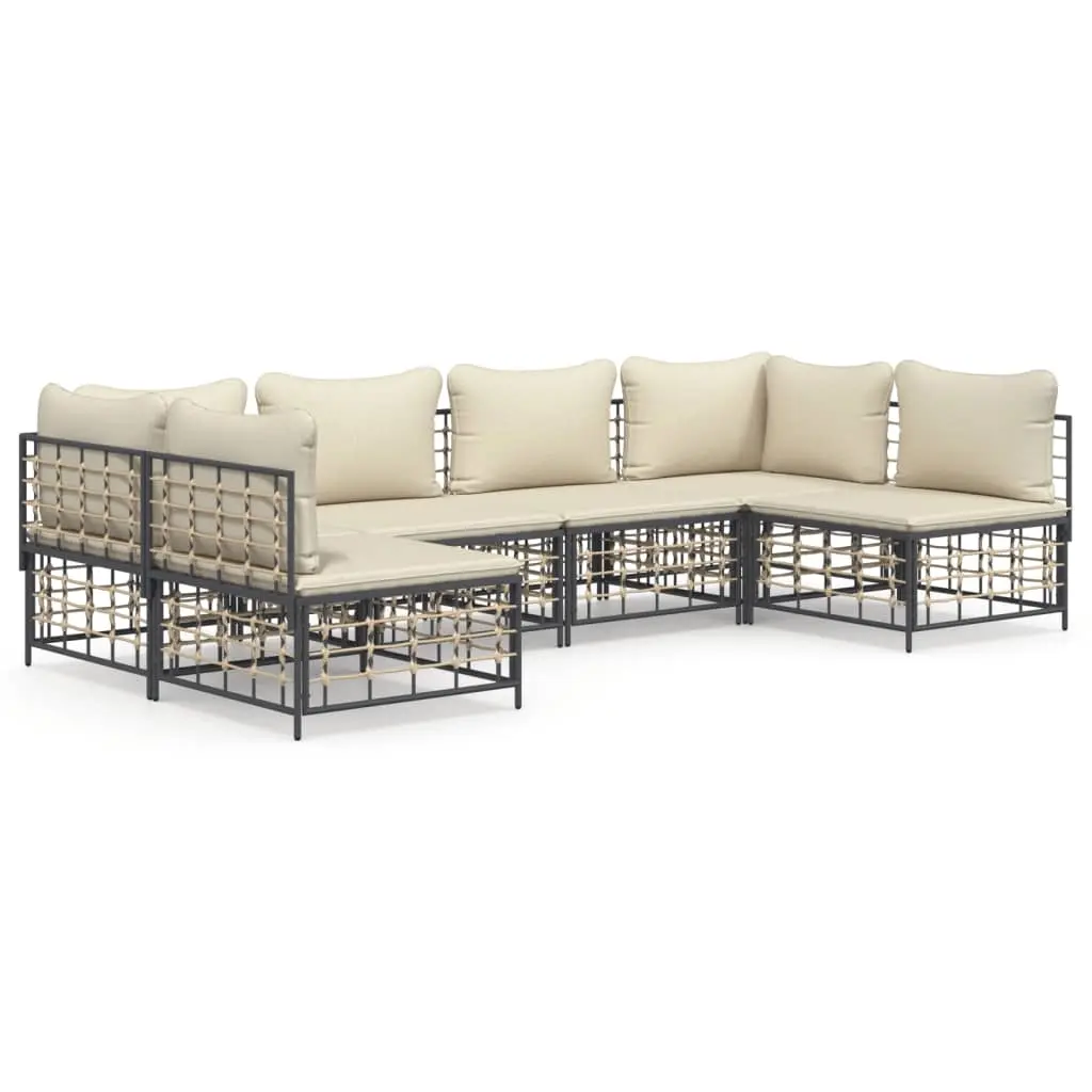 6 Piece Garden Lounge Set with Cushions Anthracite Poly Rattan 3186786 - Furniture