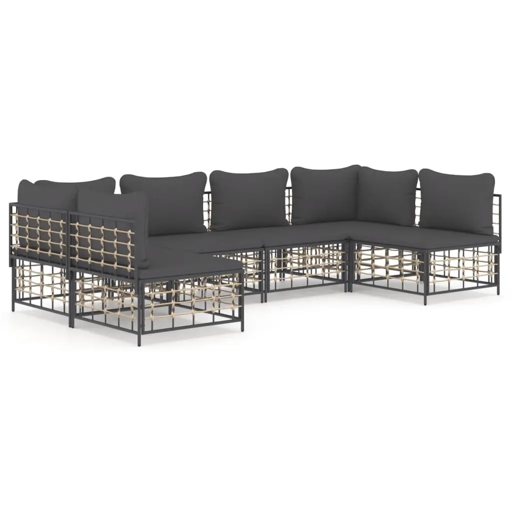 6 Piece Garden Lounge Set with Cushions Anthracite Poly Rattan 3186787 - Furniture