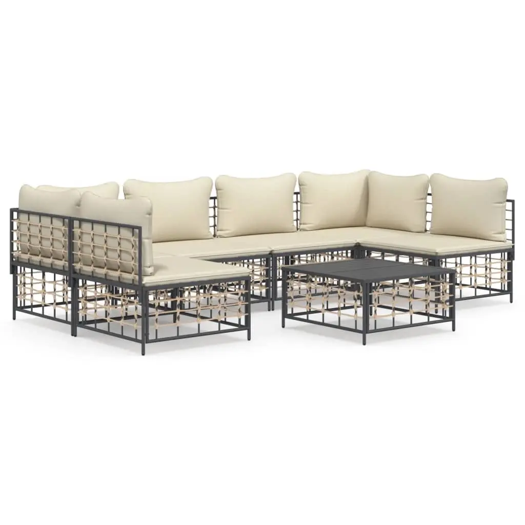 7 Piece Garden Lounge Set with Cushions Anthracite Poly Rattan 3186788 - Furniture