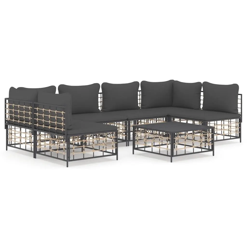 7 Piece Garden Lounge Set with Cushions Anthracite Poly Rattan 3186789 - Furniture