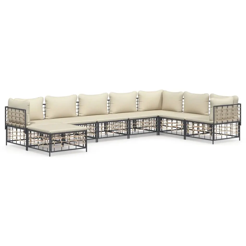 8 Piece Garden Lounge Set with Cushions Anthracite Poly Rattan 3186790 - Furniture