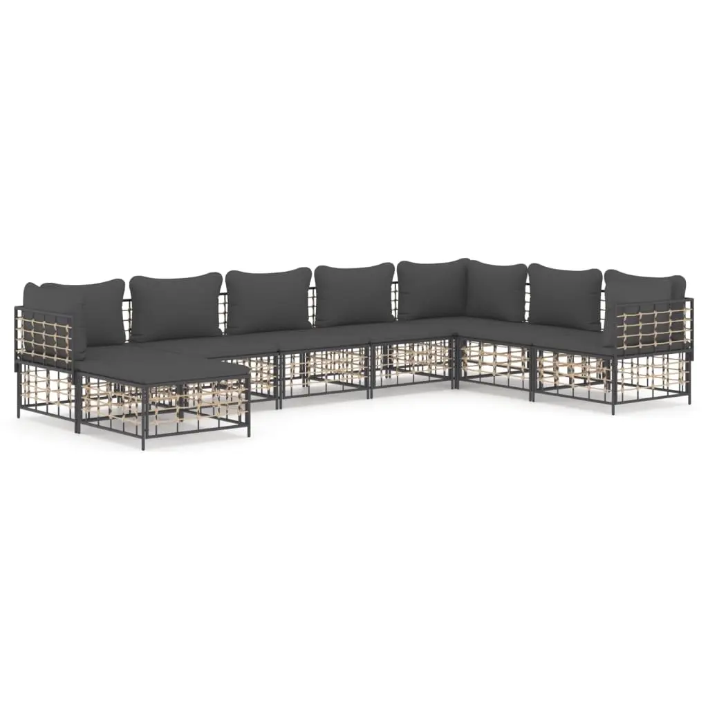 8 Piece Garden Lounge Set with Cushions Anthracite Poly Rattan 3186791 - Furniture