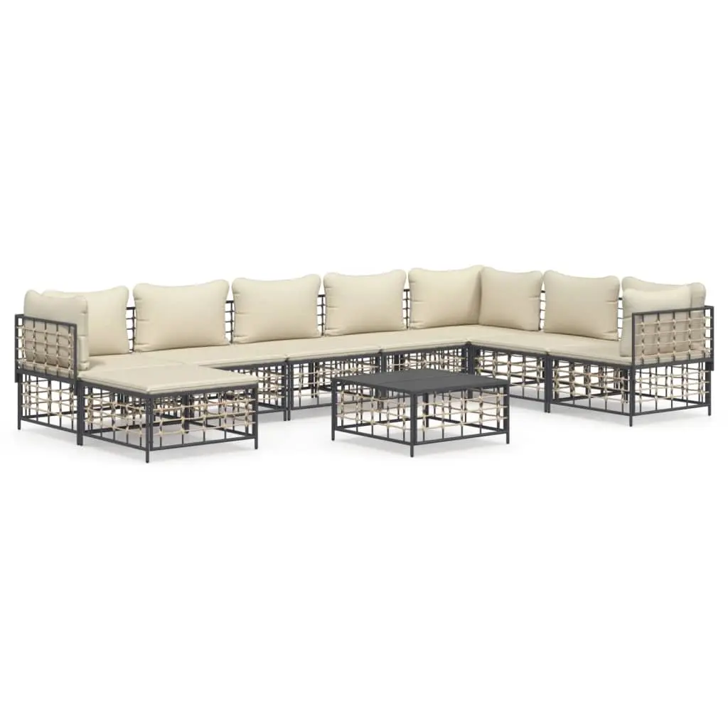 9 Piece Garden Lounge Set with Cushions Anthracite Poly Rattan 3186792 - Furniture