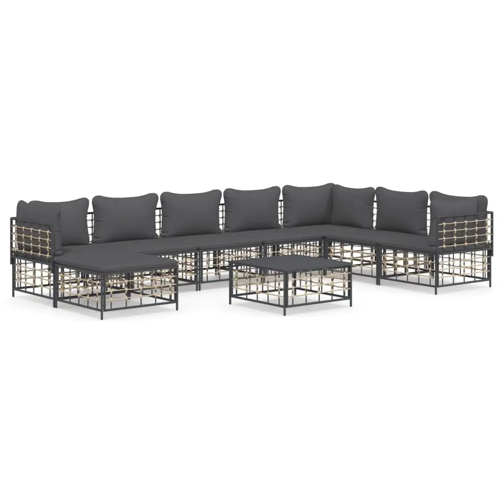 9 Piece Garden Lounge Set with Cushions Anthracite Poly Rattan 3186793 - Furniture