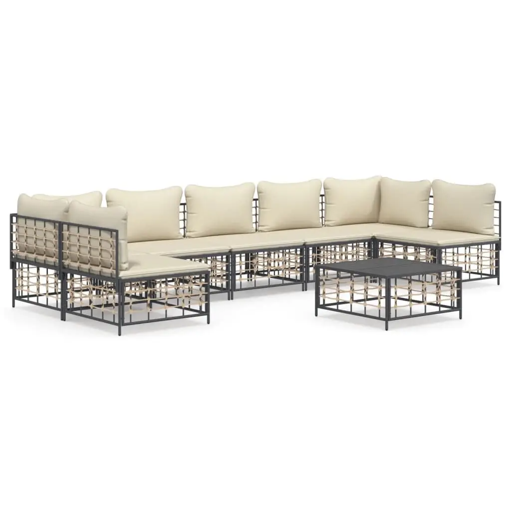 8 Piece Garden Lounge Set with Cushions Anthracite Poly Rattan 3186794 - Furniture