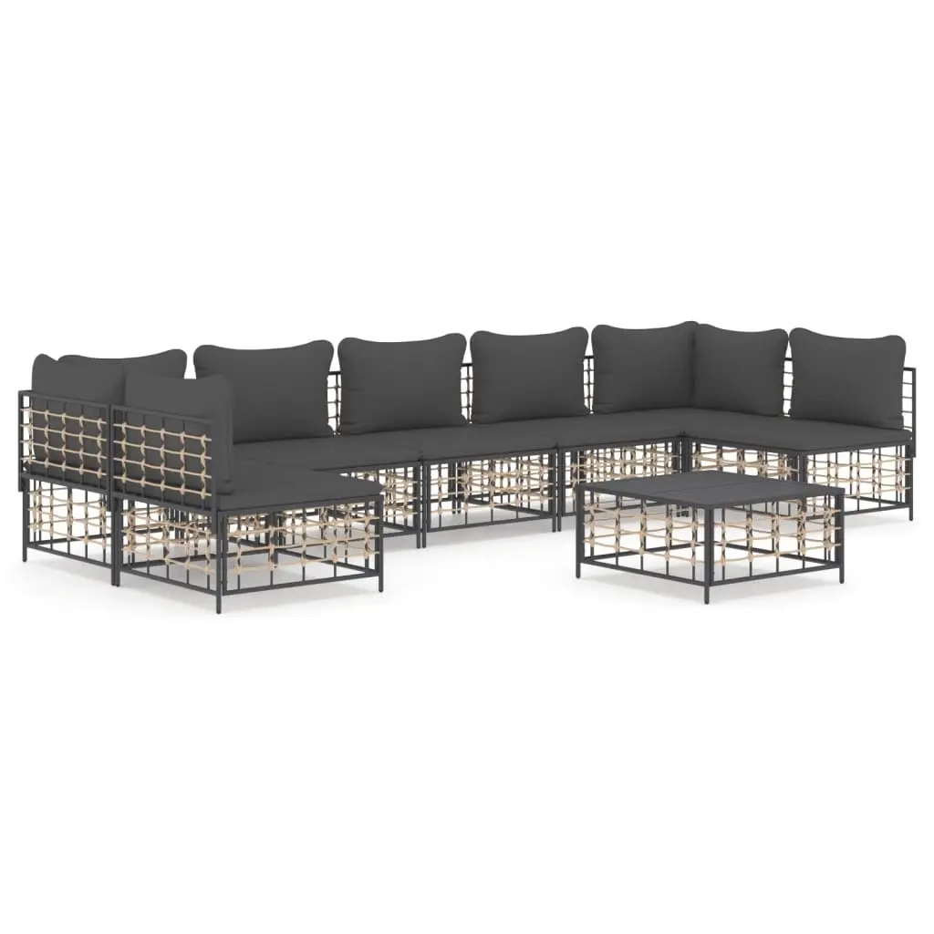 8 Piece Garden Lounge Set with Cushions Anthracite Poly Rattan 3186795 - Furniture