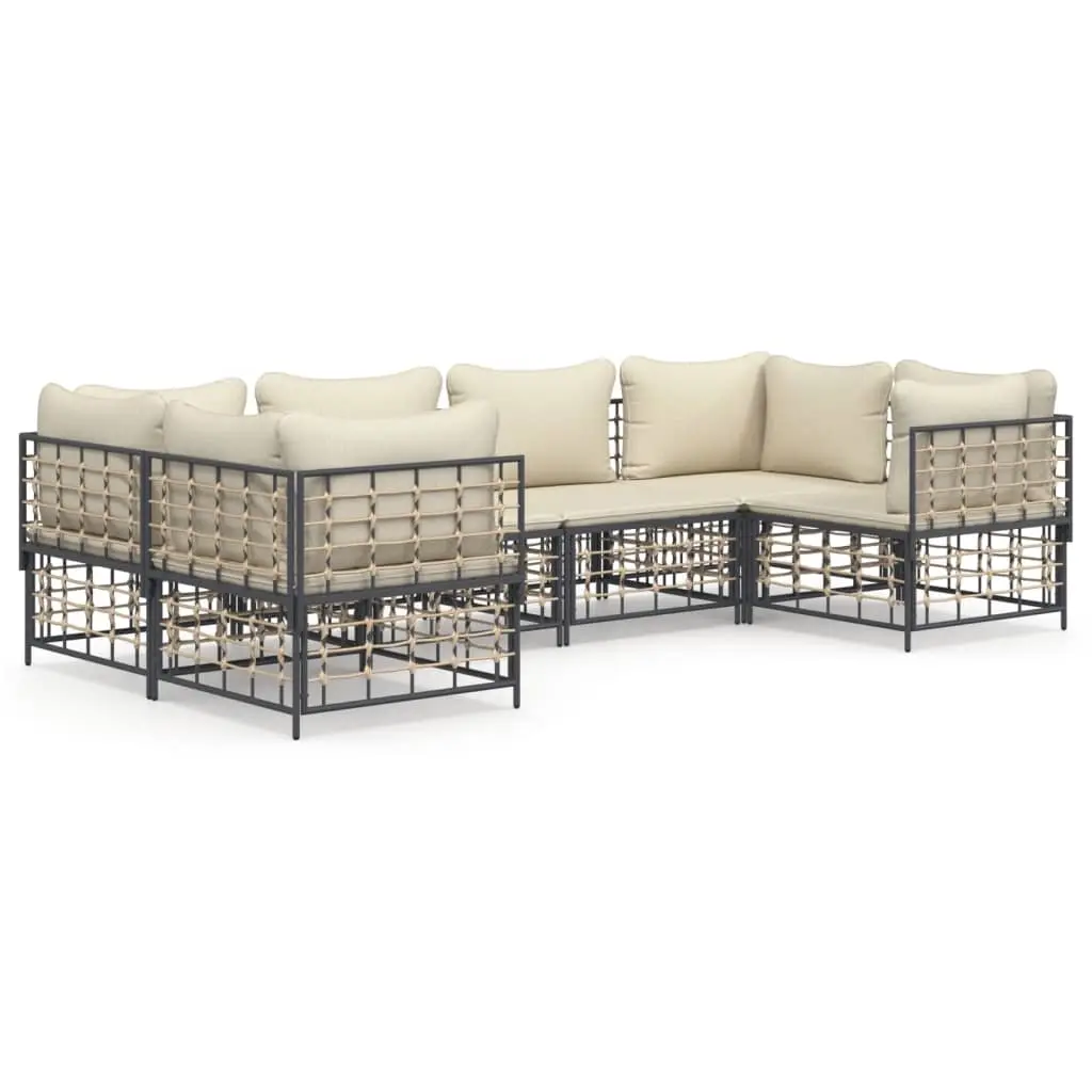 6 Piece Garden Lounge Set with Cushions Anthracite Poly Rattan 3186796 - Furniture