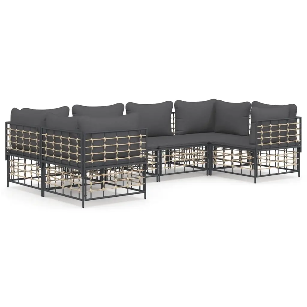 6 Piece Garden Lounge Set with Cushions Anthracite Poly Rattan 3186797 - Furniture