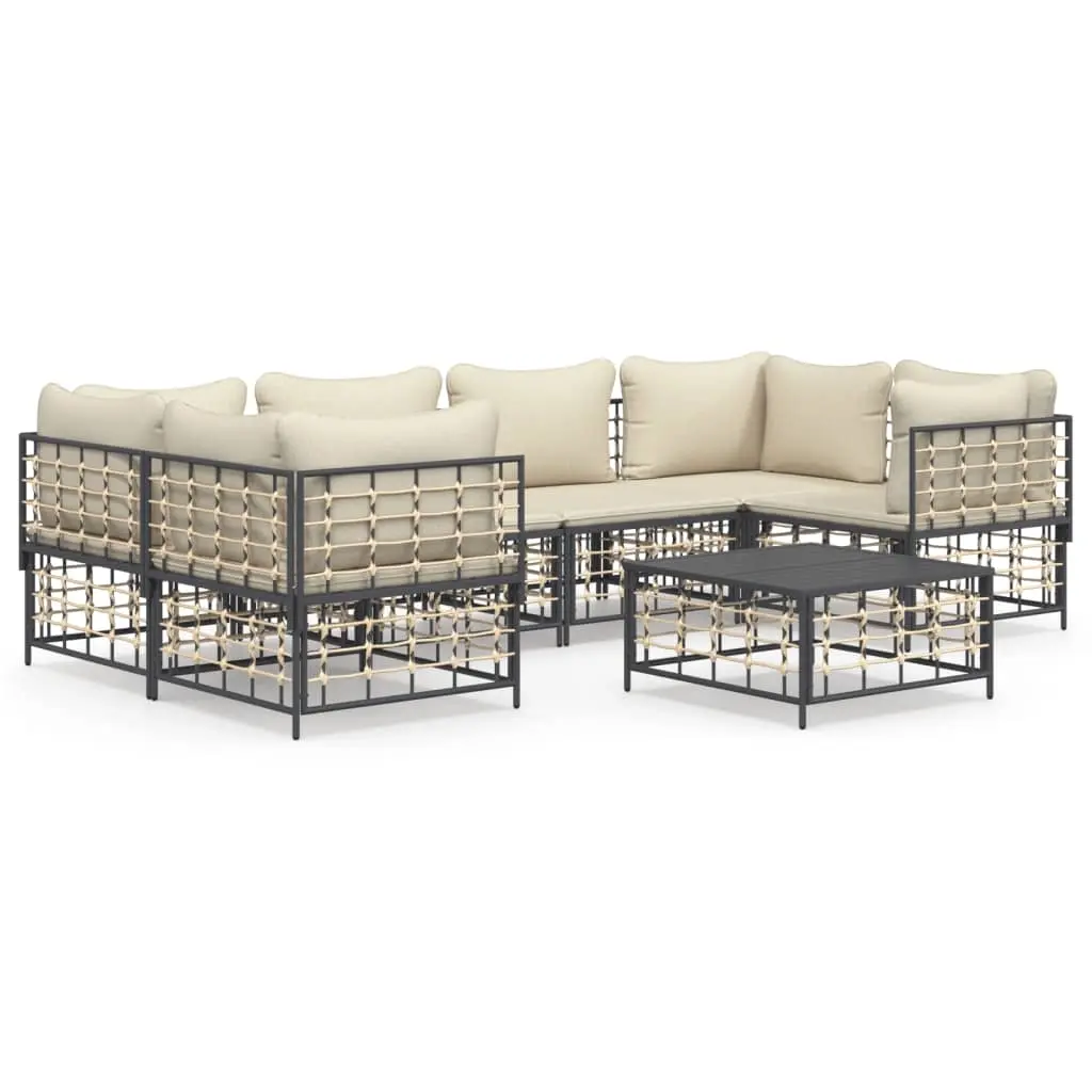 7 Piece Garden Lounge Set with Cushions Anthracite Poly Rattan 3186798 - Furniture