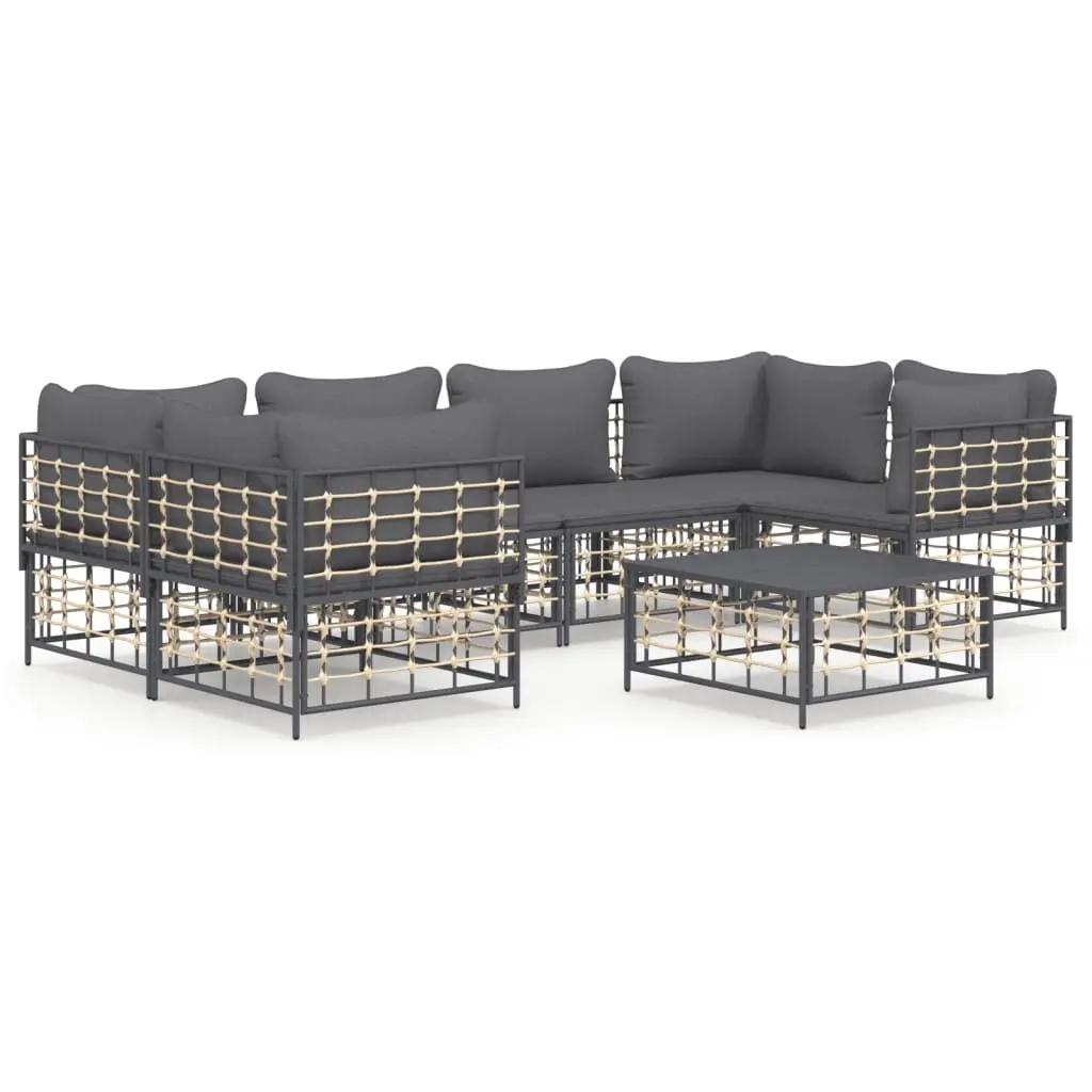 7 Piece Garden Lounge Set with Cushions Anthracite Poly Rattan 3186799 - Furniture