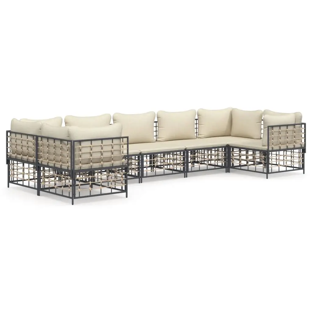 7 Piece Garden Lounge Set with Cushions Anthracite Poly Rattan 3186800 - Furniture