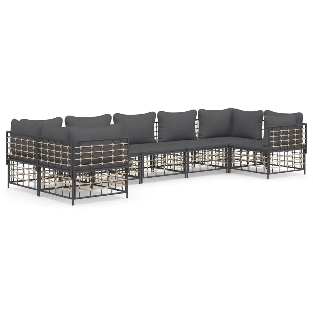 7 Piece Garden Lounge Set with Cushions Anthracite Poly Rattan 3186801 - Furniture