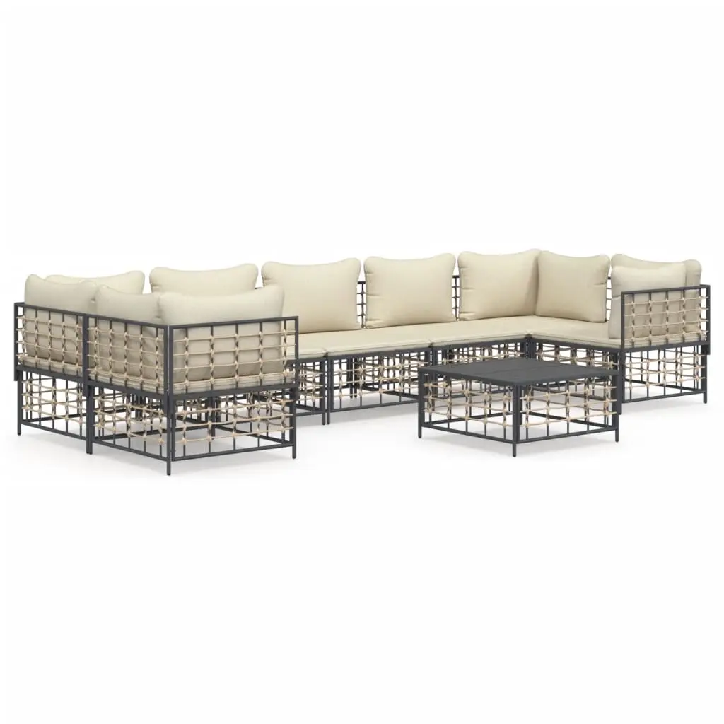 8 Piece Garden Lounge Set with Cushions Anthracite Poly Rattan 3186802 - Furniture