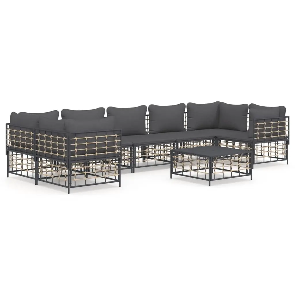 8 Piece Garden Lounge Set with Cushions Anthracite Poly Rattan 3186803 - Furniture
